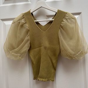 Pistachio green puff sleeve blouse